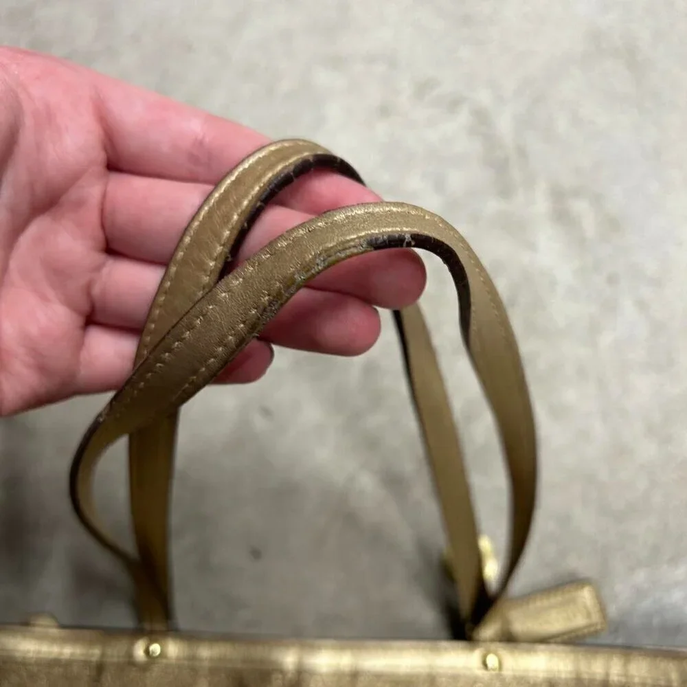 COACH Brown Signature Floral Embroidered Jacquard & Gold Leather Satchel Tote